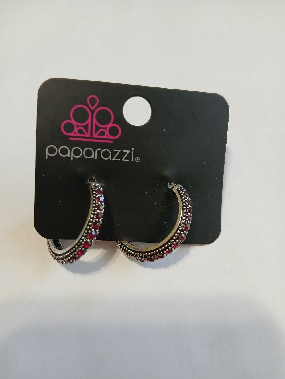 Paparazzi Silver-Tone Hoop Earrings with Red Crystals